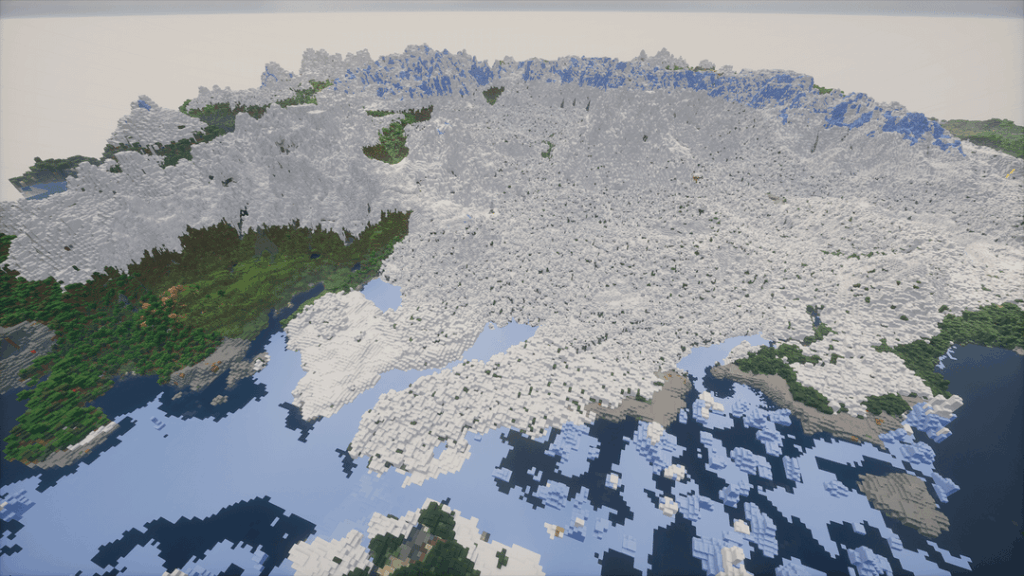 116 万ブロックの凍った山々のバイオームを特徴とする 3,000 ブロック以上の長い山脈 (規模に応じた村) [4238478942662815220 @ (1757, 1923)]