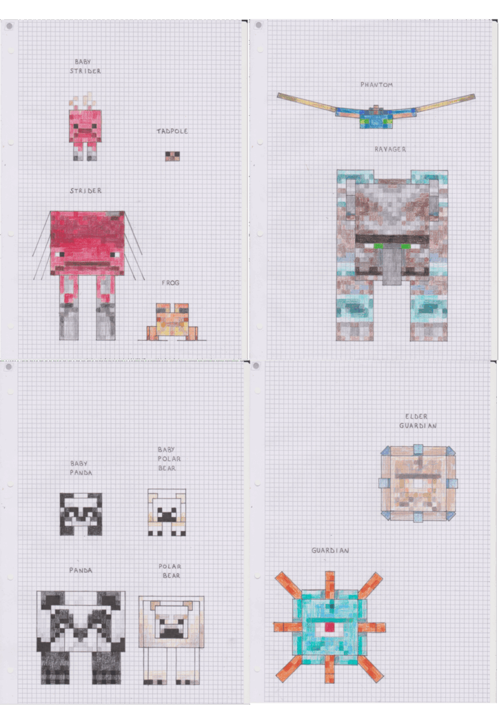 私は何日も何週間もかけて、ゲーム内のすべての Minecraft モブ (ピクセル精度と赤ちゃんバージョン) と見た目の説明を描きました。