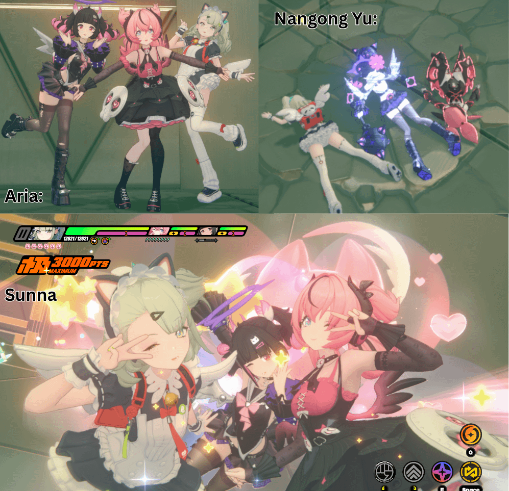 戦闘中の天使たちのグループポーズ