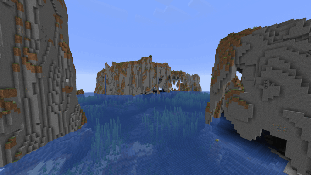 スポーン直後のファーランドと海辺の石の多い山々を思い出します