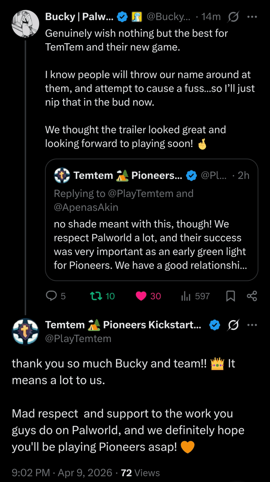 Twitter での健全な Palworld と Temtem のやり取り