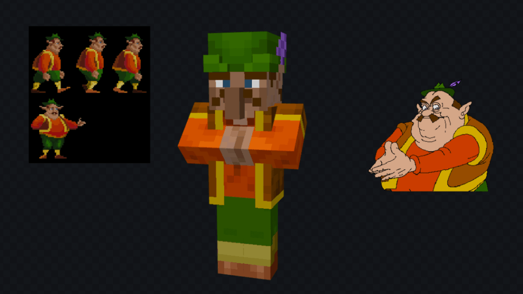 村人をゼルダ CDI ゲームのモルシュになるようにテクスチャリングしました