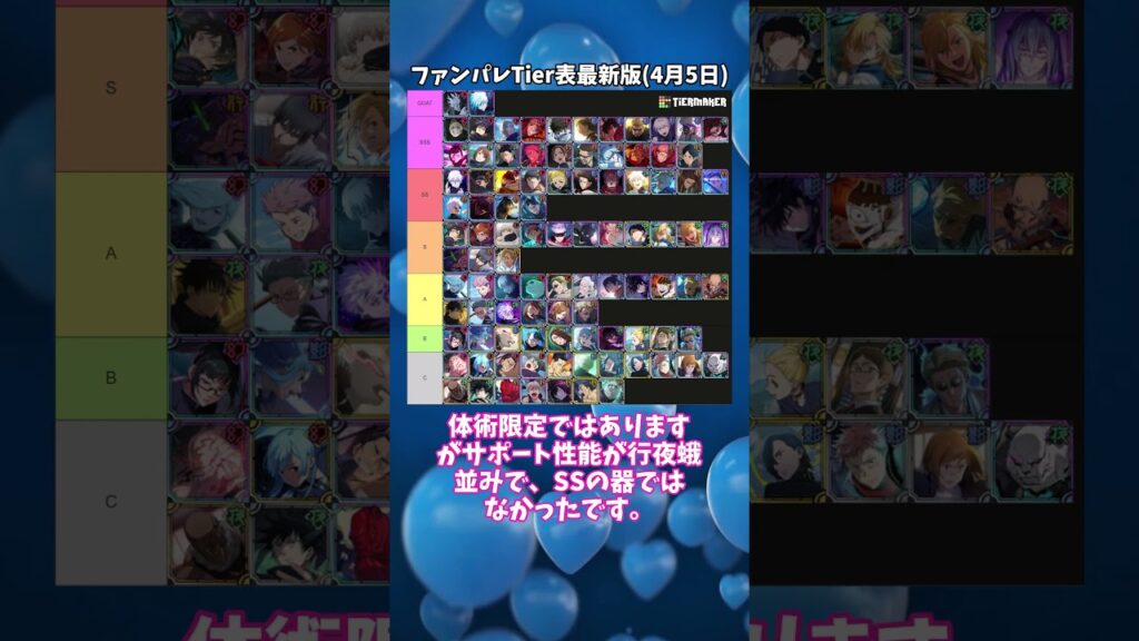 現環境Tier表！#ファンパレ #ファントムパレード #呪術廻戦 #呪術廻戦ファントムパレード #jujutsukaisen