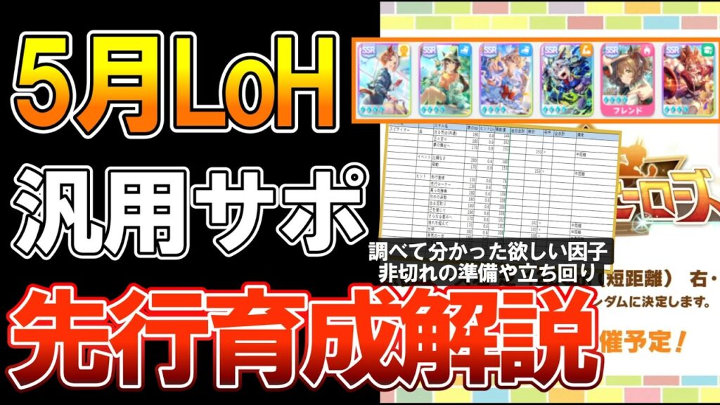 【ウマ娘】5月LoH自前汎用サポのみで先行育成！取得spの目安、サポから取れるスキルについて調べてきた【無課金】
