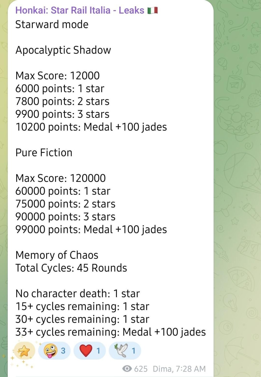 スターワードモードのクリアと報酬情報 (イタリアリークス経由)