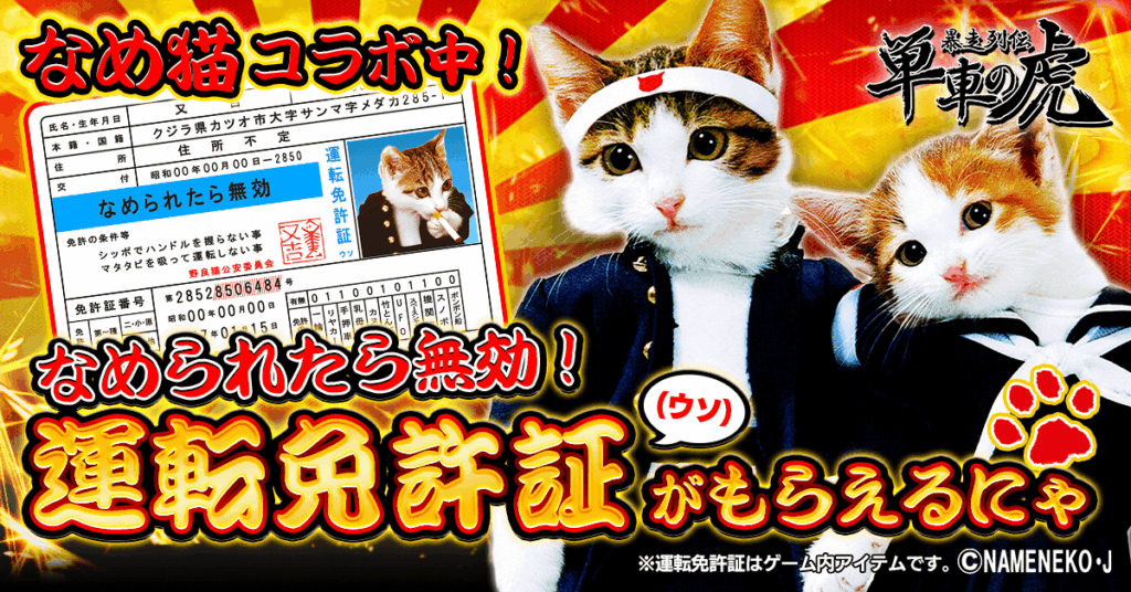 日本で大ブームを巻き起こしたあの猫が単車の虎に！『単車の虎』×『なめ猫～なめんなよ～』コラボイベントが開幕！ | 株式会社DONUTS