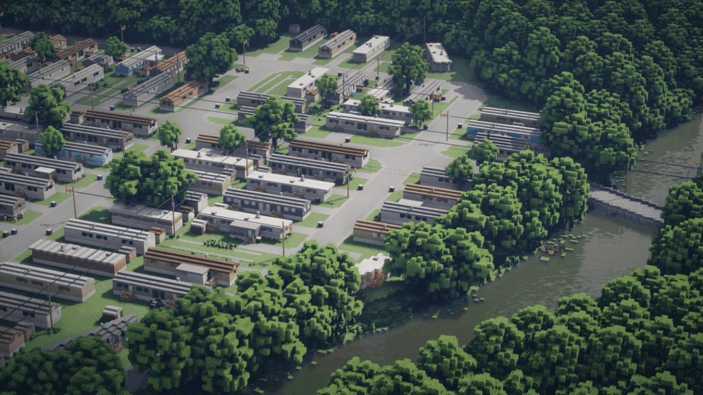 4 日間、145 台のトレーラーハウス、注文住宅の森。インディアナ州に大規模な 1:1 スケールの住宅コミュニティを構築しました