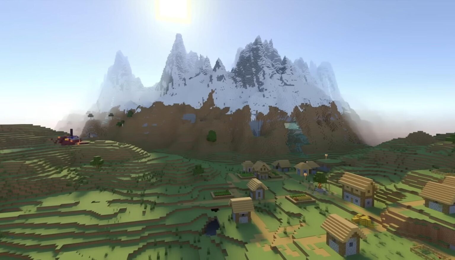 山が目の前に平らな村が！