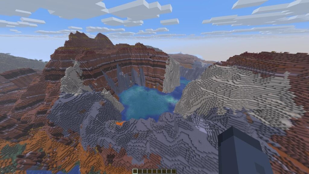 クールな採石場のようなエリアがあるスポーン時の巨大なバッドランズ バイオーム。