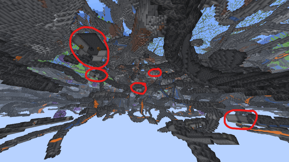 8 ダンジョン + 1 アメジスト ダンジョン (すべて互いに 300 ブロック以内)