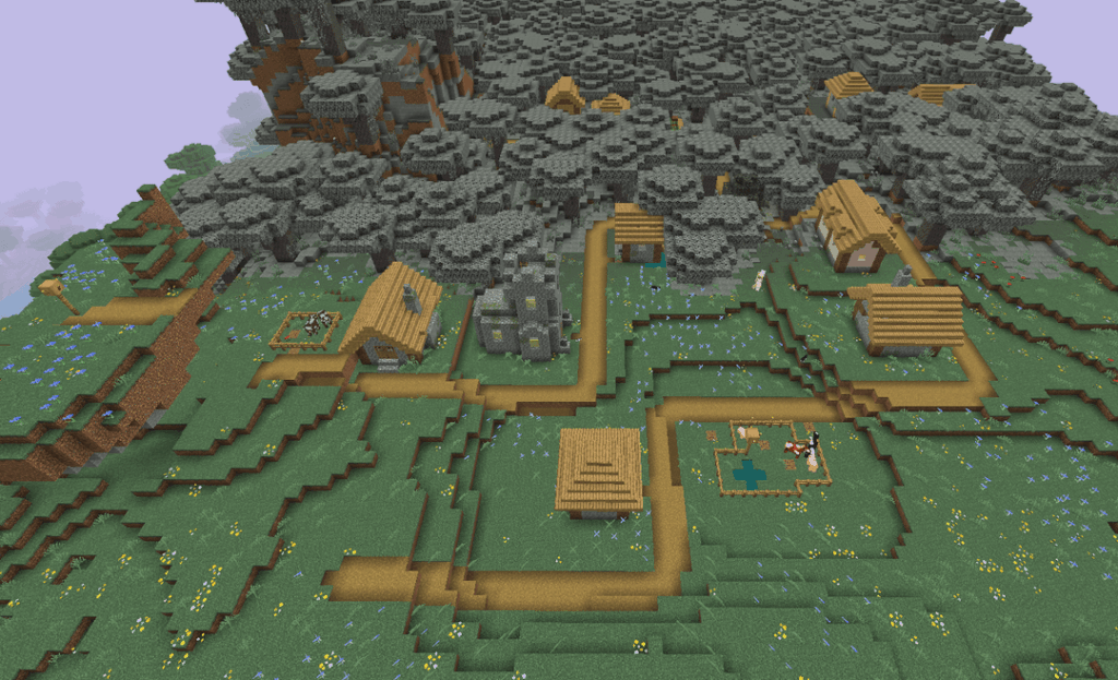 スポーンの隣に村がある巨大なペイル ガーデン