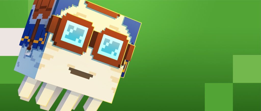 A happy ghast flying across a green background