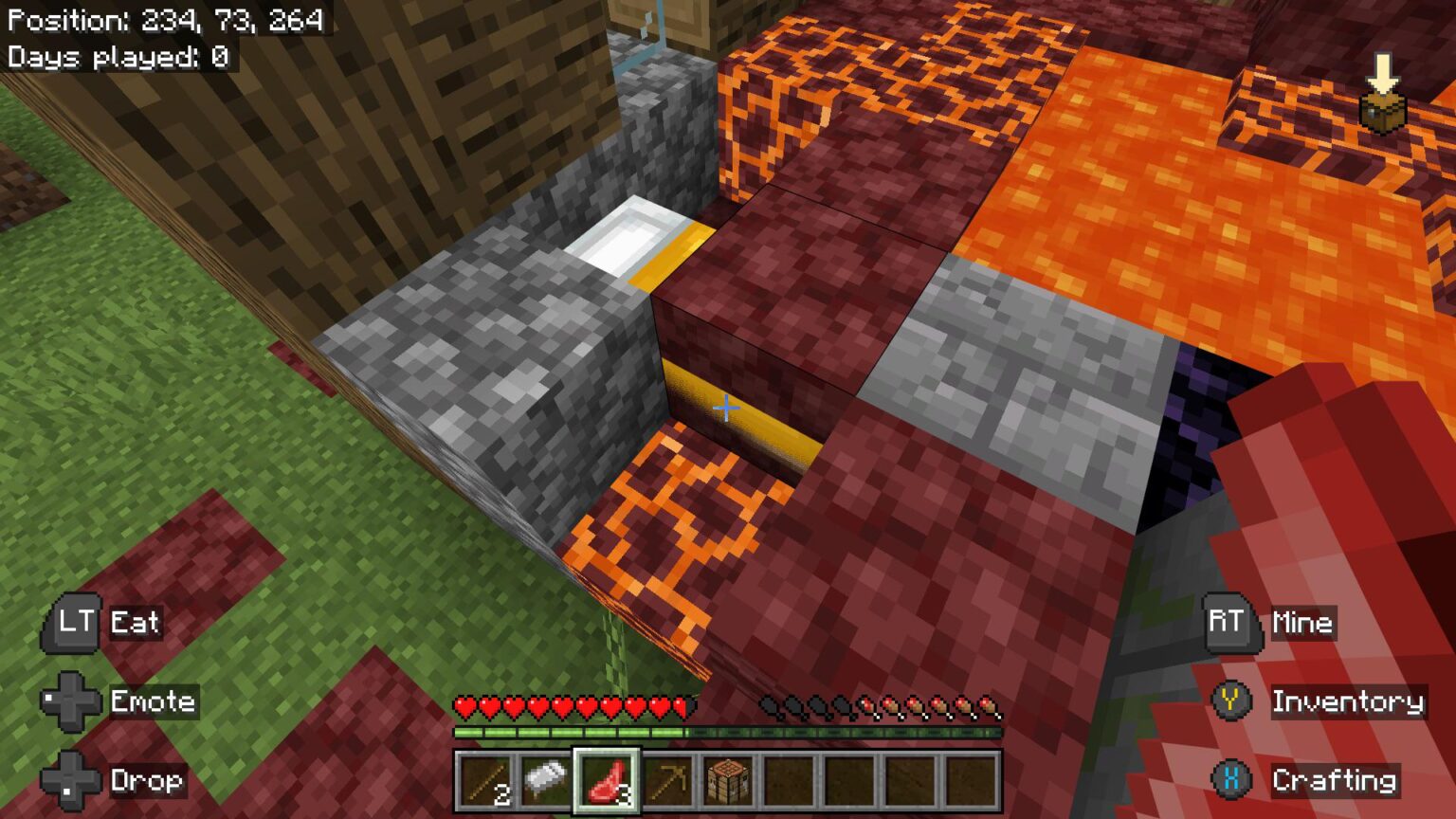 近くの廃墟のポータル、Bedrock Seedと組み合わせた村のベッドを発見、-3931183045630306624