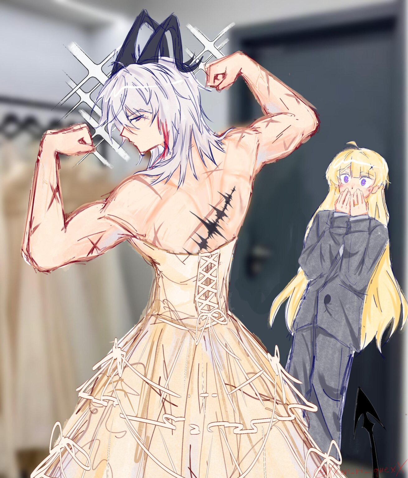 新しいドレスを試着するザニ (@Xxen_ri_quexX より)