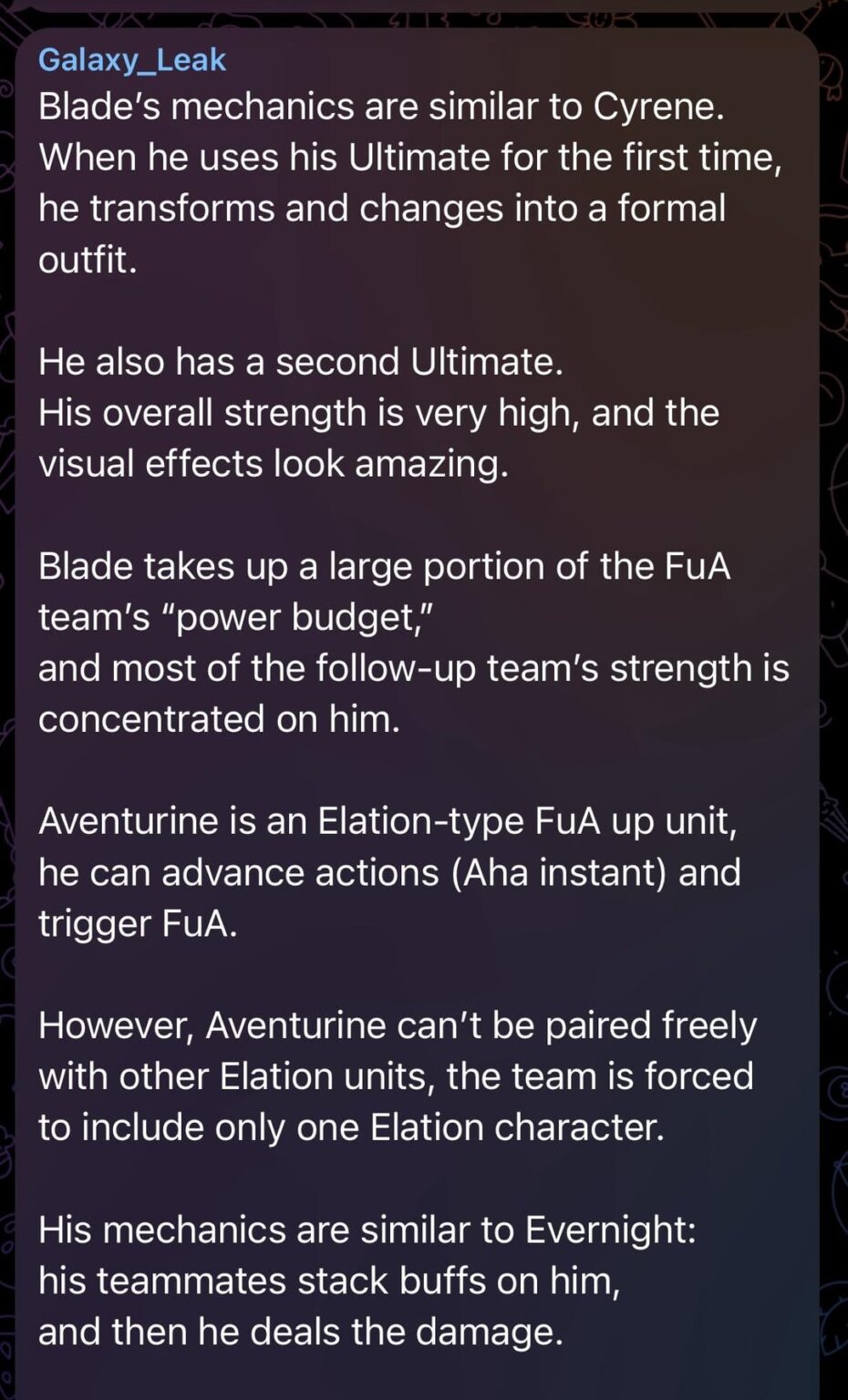 Galaxy Leaks による今後のキャラクター情報