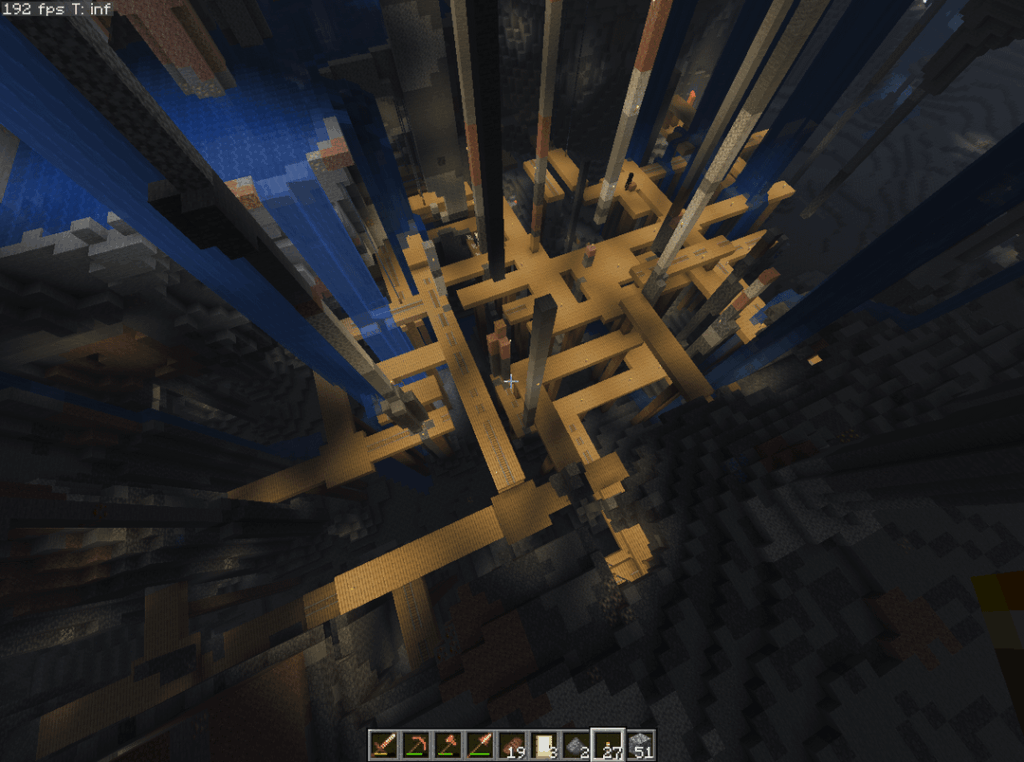 奇妙な廃坑と洞窟システム、洞窟は 1 つのブロックと複数のブロックの太い柱でいっぱいです