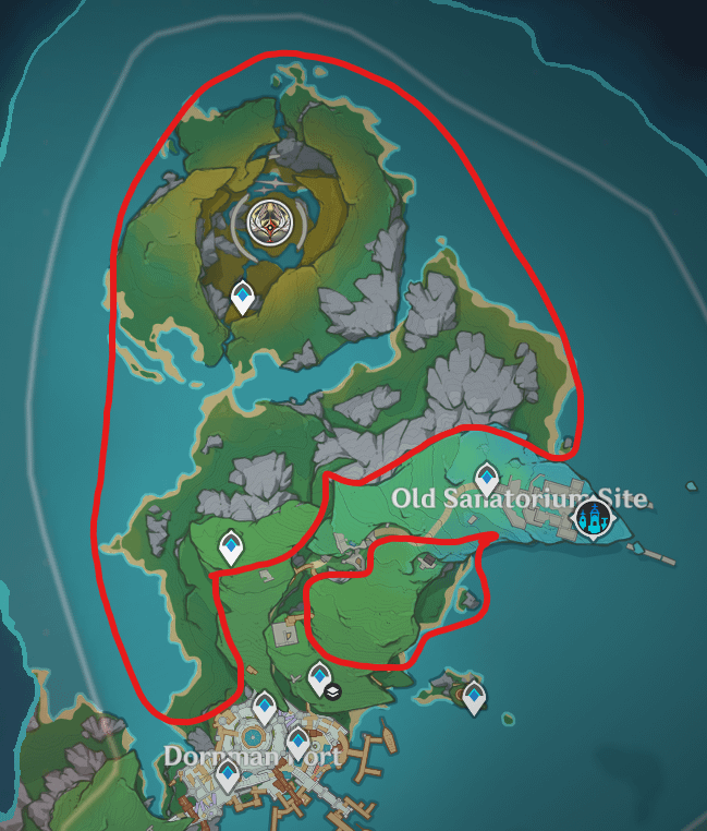 PSA: 丸で囲まれたエリアにはチェストや収集品はありません