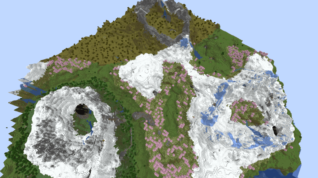 各タイプのピーク バイオームの 1 つを含むスポーン時のトリプル マウンテン リング