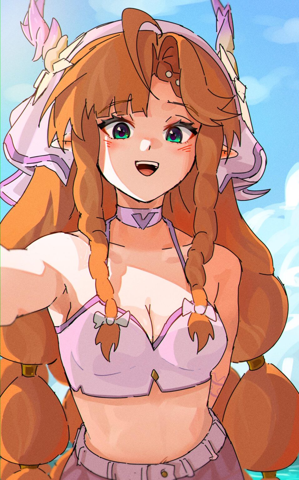 ビーチから挨拶するシグリカ（アート：私）