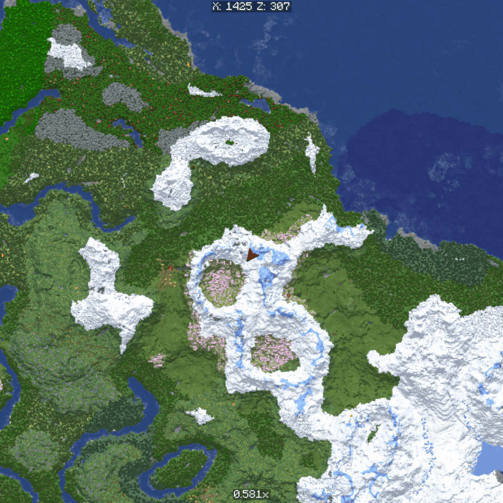 凍った峰に囲まれた八重桜の木立！