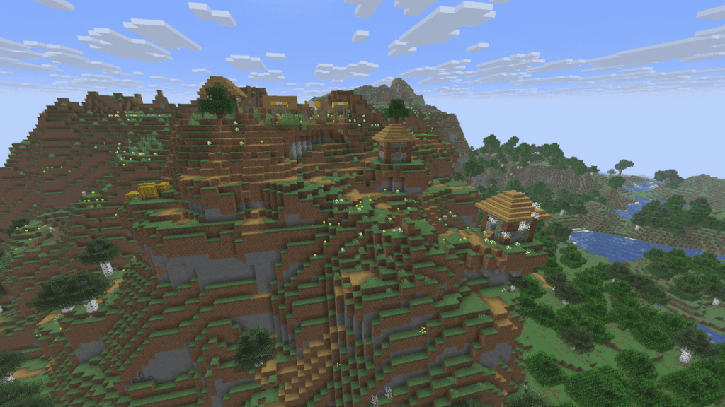 山上の廃村と、涼しい浮島のある人口の多い平原の村の近くにまたがる Java シード -8909789122322360401