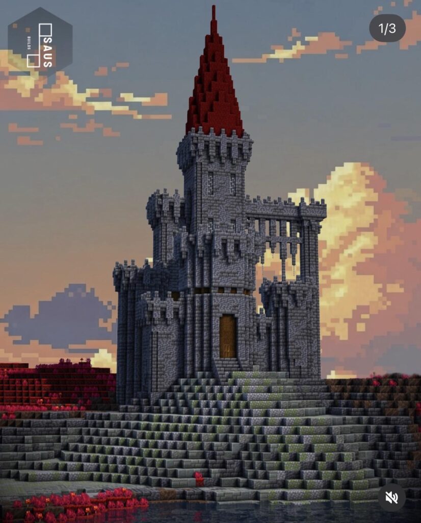 ディープスレートと赤ネザーレンガでお城を作りました