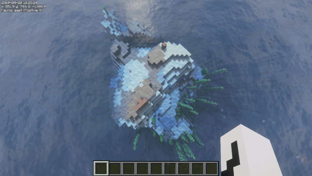 今日見つけた4ブロックのキノコ島。牛の姿は見えない