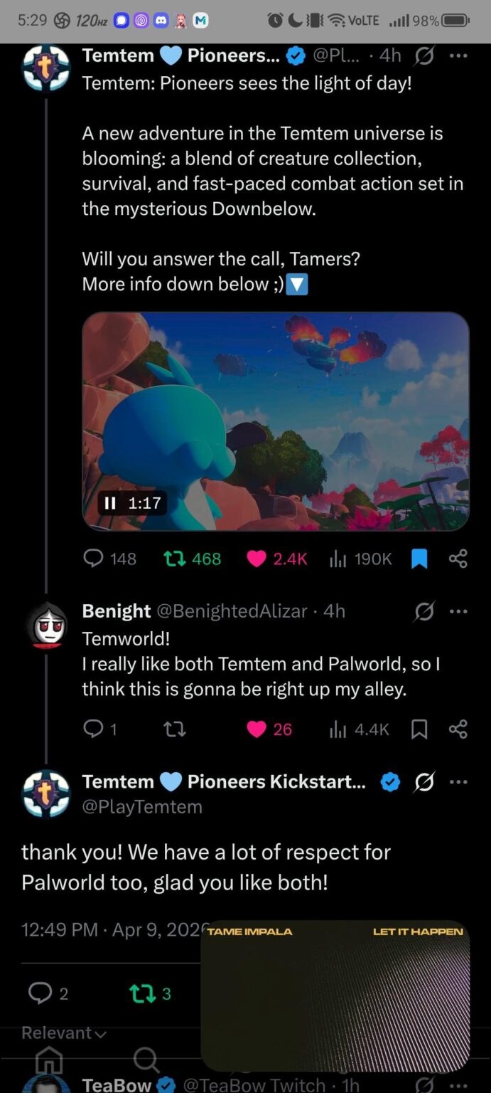 Temtem 開発者は Palworld を尊敬しています ^^
