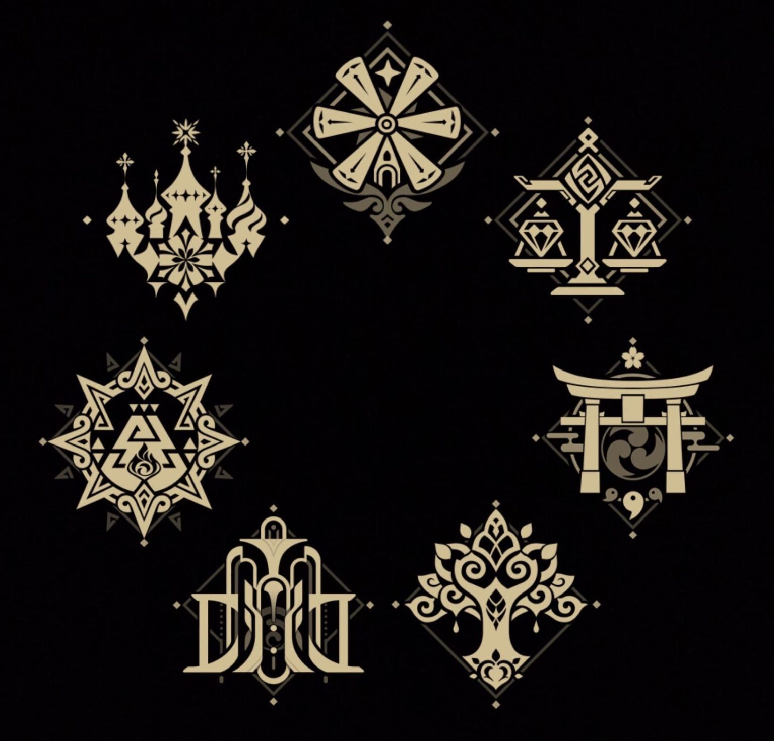 テイヴァトの七つの国のシンボル