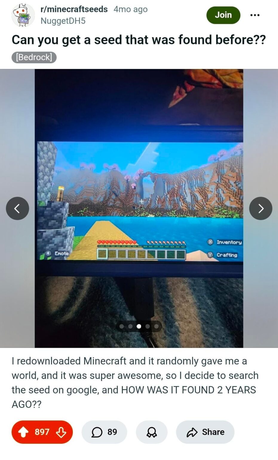 Minecraft にはデフォルトのシードが確認されています