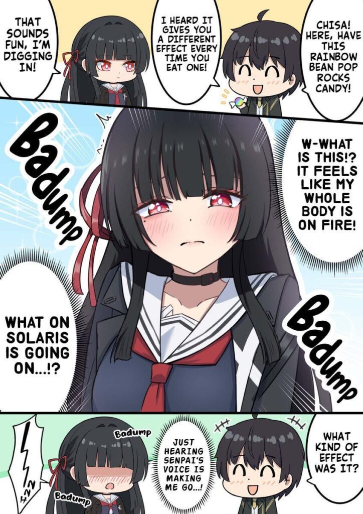 ちさちゃんが効果3000倍のレインボービーンポップロックスを食べました（@dobu_jelly）