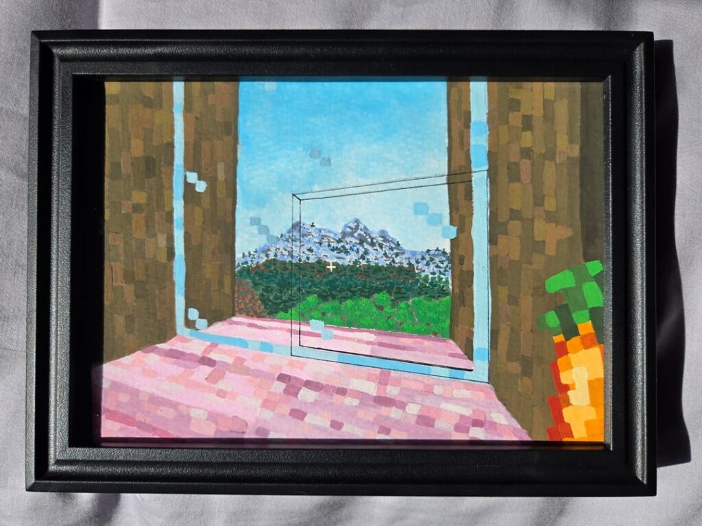 妹が私の家からの景色を手描きしました