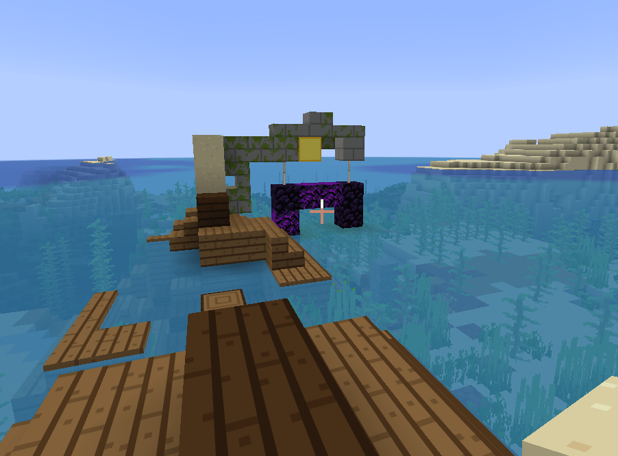 砂漠の寺院がスポーン ~ 100 ブロック近くにあり、ポータルと船も ~ 100 ブロックほどに荒廃しています