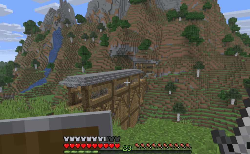 初めての永遠の Minecraft ワールド、開始して 2 週間が経ちますが、拠点はかなりおしゃれになっています。
