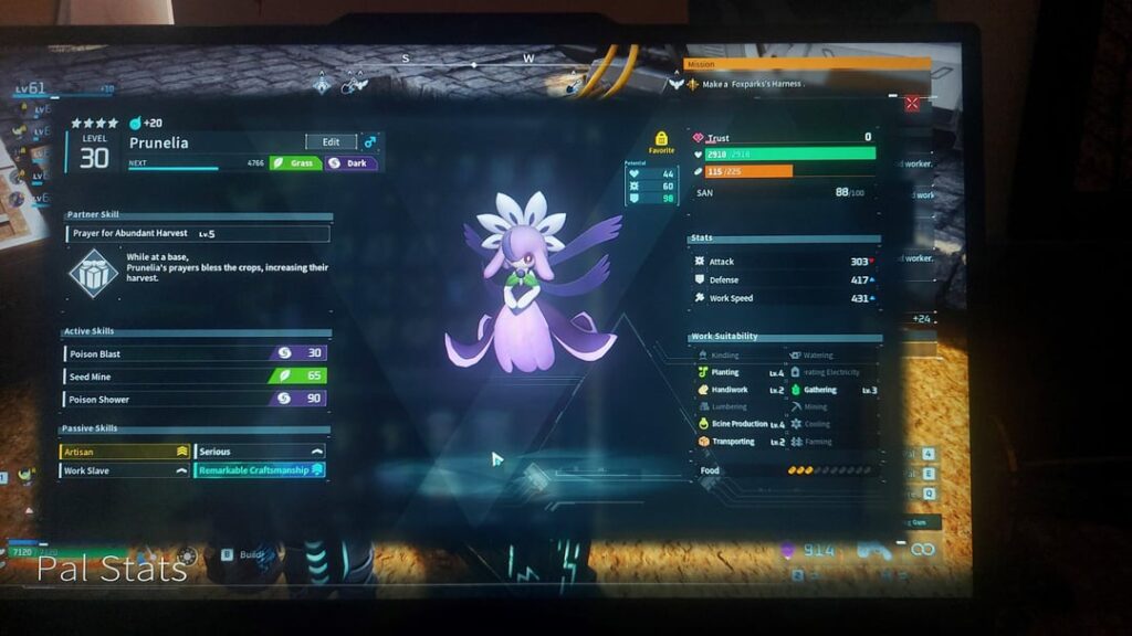 私のFARMING BASE PALSの開始（プルネリアとファレリスアクア）（約7時間かかりました + MAX SOULSと4つ星ランク）