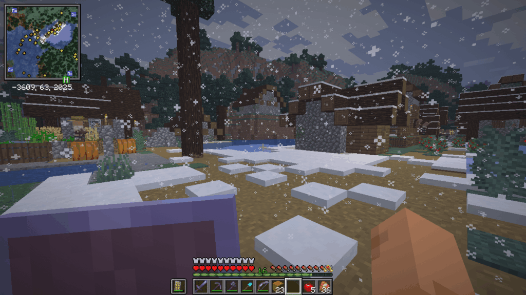 通常のタイガ内の雪の村