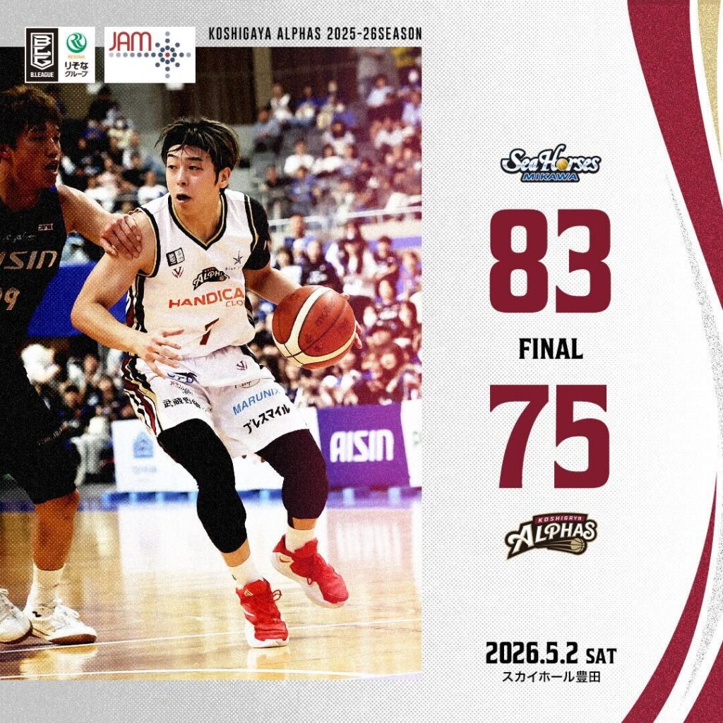 【試合レポート】りそなグループ B.LEAGUE 2025-26 SEASON 第36節 GAME1 2026年5月2日(土) vs.シーホース三河〔AWAY GAME〕