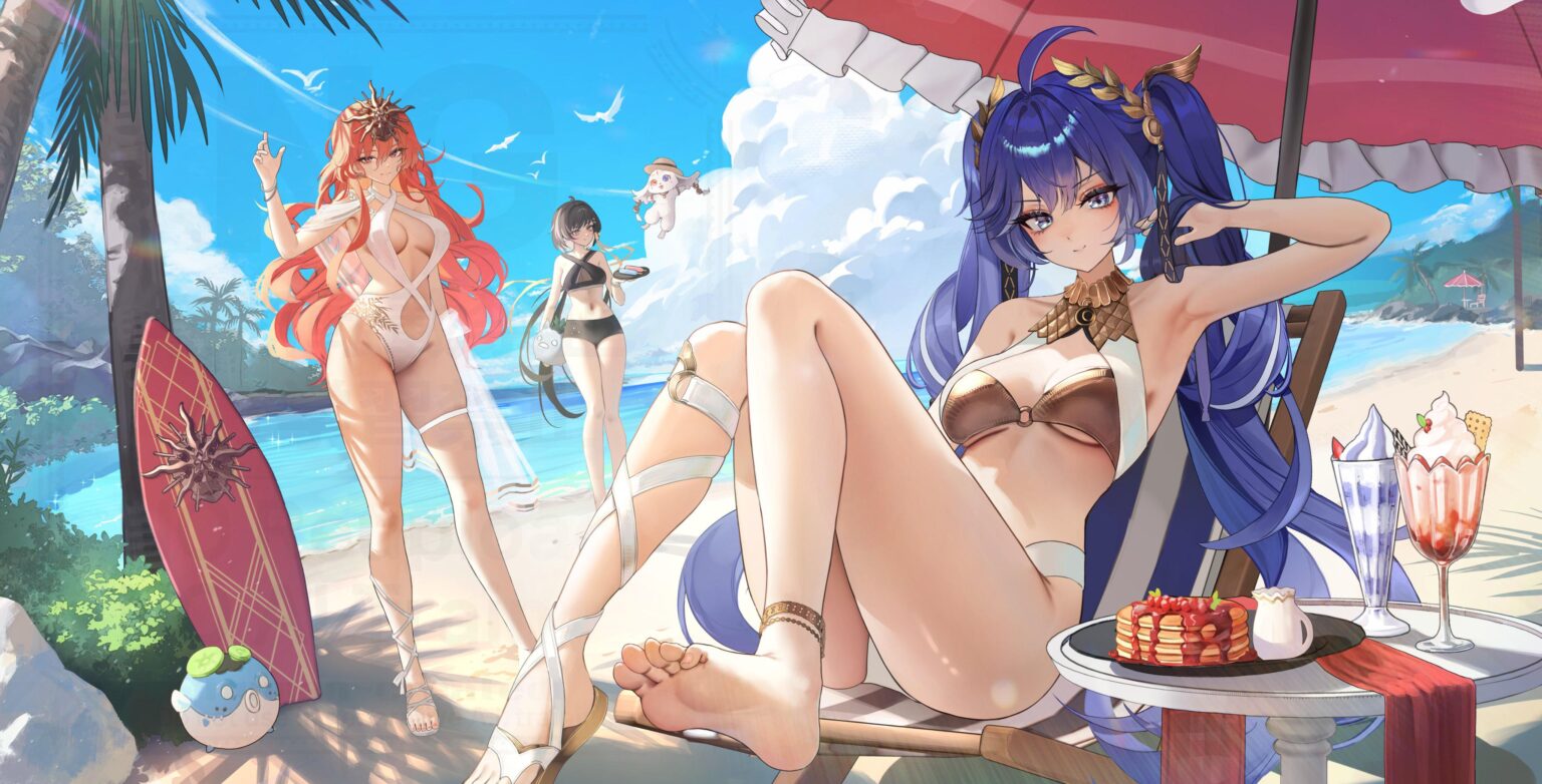 オーガスタ、イウノ、ローバー、アビーと一緒にビーチでリラックス (by Bubble0823)