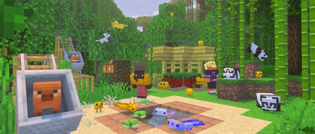 A screenshot of two player characters surrounded by a variety of baby mobs