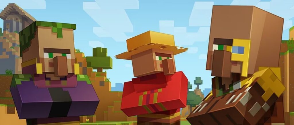 Villager jobs ranked | Minecraft Three Minecraft villagers, all with different job, posing for the camera.