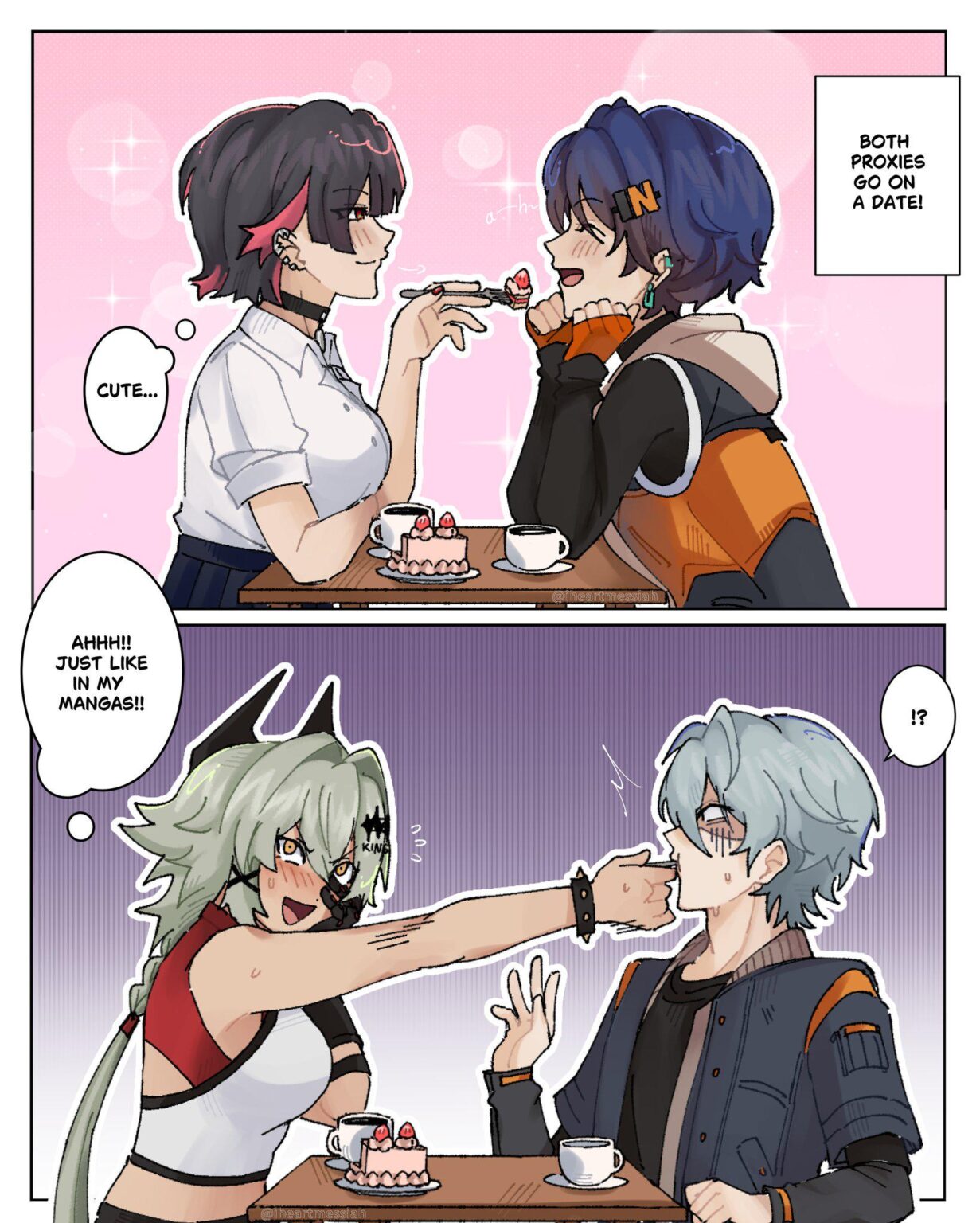 #ベレンジョー と #ワイセキング のデート☕🍰 (アート by @iheartmessiah)