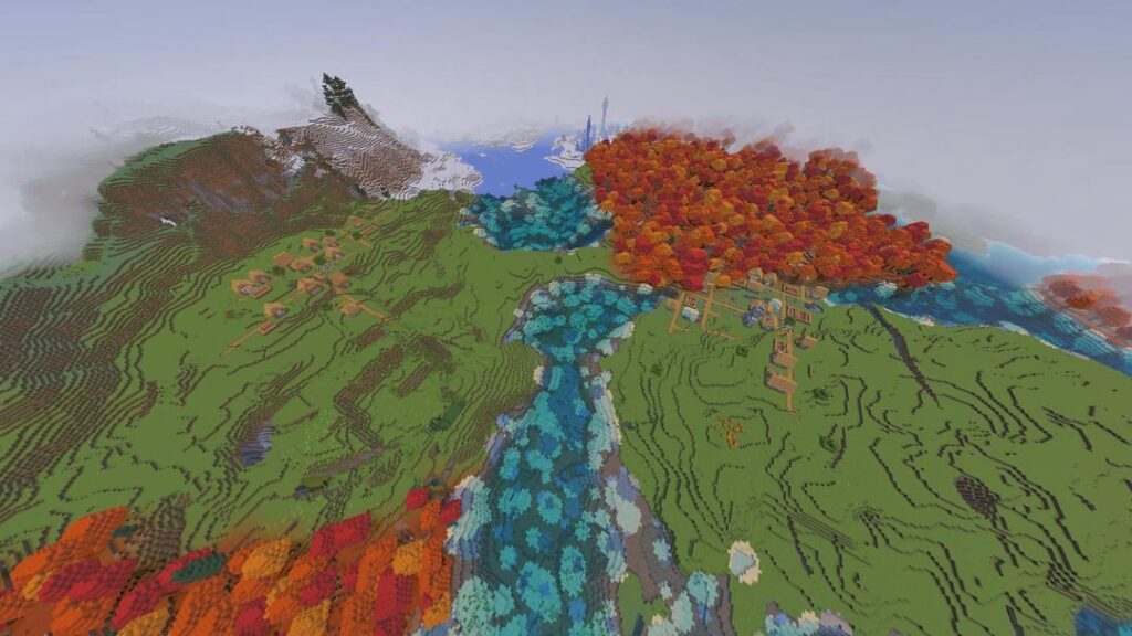 川と秋の森でつながるツインアイランドダブルビレッジに住む 🌊🏘️ Bedrock26.50